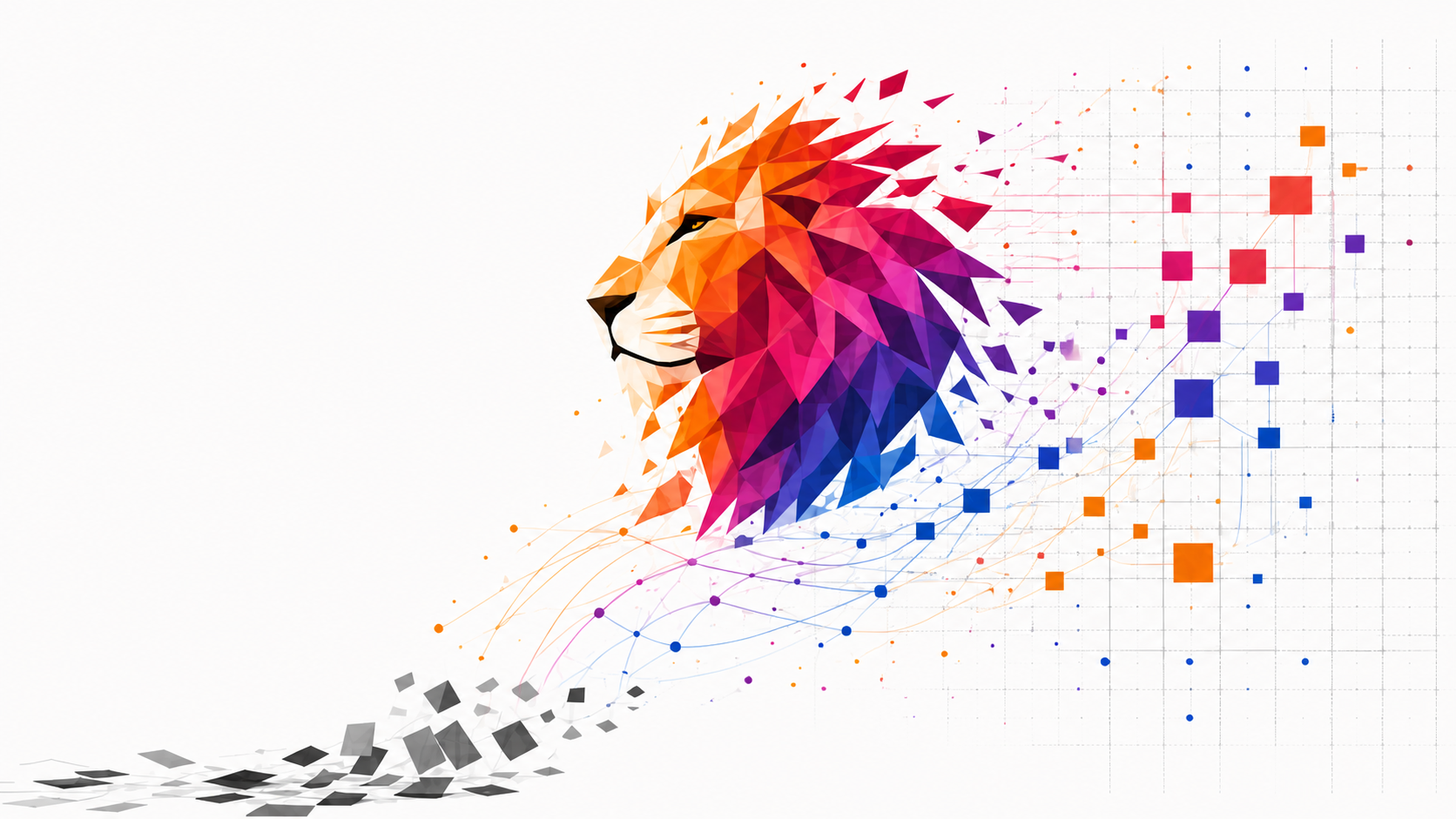 GraphicsPro geometric lion transforming into a digital network