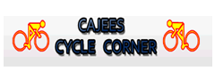Earlier Cajees Cycle Corner logo treatment with orange bicycle icons